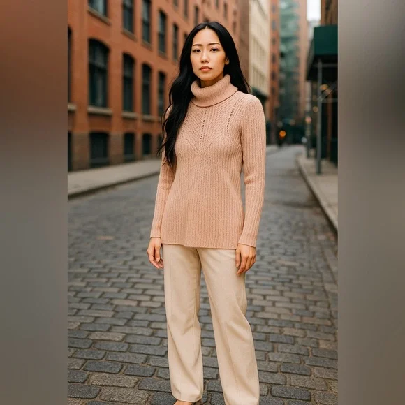 Express Blush Pink Open-Knit Turtleneck Sweater Size Medium NWT - Picture 2 of 4